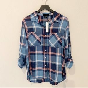 Sanctuary Tomboy plaid shirt pink & teal size S